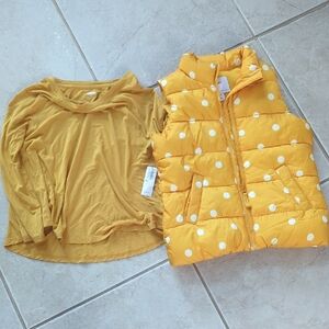 Old Navy Yellow Polka Dot Vest Size 6 and Shirt Size 8 Set
